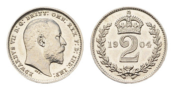 Великобритания 2 пенса 1904 Эдуард VII (1901-1910), Maundy сет KM 796, Spink 3988 серебро PROOFLIKE 603-622