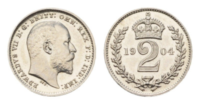 Великобритания 2 пенса 1904 Эдуард VII (1901-1910), Maundy сет KM 796, Spink 3988 серебро PROOFLIKE 603-622