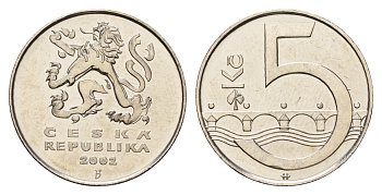 Чехия 5 крон 2002 KM 8 сталь плакированная никелем UNC 4163-415