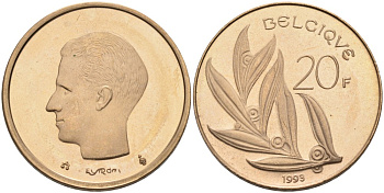 Бельгия 20 франков 1993 Belgique KM 159 никель бронза UNC 189-932
