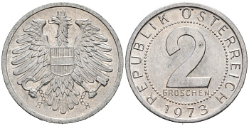 Австрия 2 гроша 1973 KM 2876 алюминий UNC 192-366