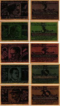 ГАННОВЕР НАБОР ИЗ 5 БАНКНОТ, 2, 3, 5, 10, 20 МАРОК 1922 НОТГЕЛЬД, 1 ФЕВРАЛЯ 1922, ПОЛНЫЙ КОМПЛЕКТ, ЗЕМЛЯ НИЖНЯЯ САКСОНИЯ Grabowski 569.1 бумага 6318-46-2-2