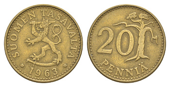 Финляндия 20 пенни 1963 KM 47 алюминиевая бронза 4525-842