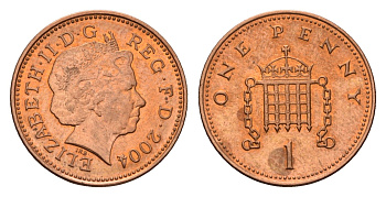 Великобритания 1 пенни 2004 Елизавета II (1952-2022) KM 986, Spink 4710 (B5) сталь плакированная медью UNC 206-1151