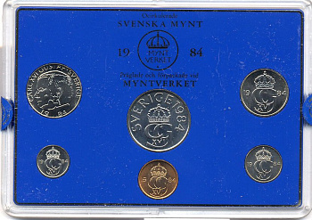 Швеция набор монетного двора из 6 монет 1984 в пластике, Карл XVI Густав (1973- ) KM MS31 UNC 5-4-2-46