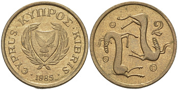 КИПР 2 ЦЕНТА 1985 КОЗЛЫ KM 54.2 никель латунь 66-416