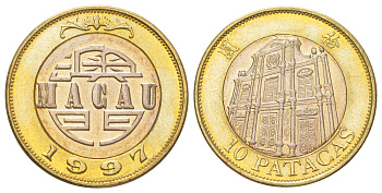 Макао 10 патак 1997 KM 83 биметалл UNC 4624-634