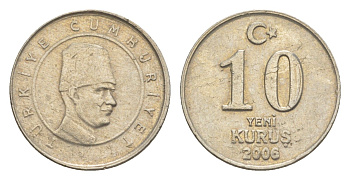 Турция 10 курушей 2006 Кемаль Ататюрк KM 1166 медь цинк никель 4649-719