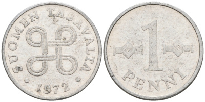 Финляндия 1 пенни 1972 KM 44а алюминий 192-1259