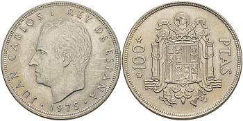 Испания 100 песет 1975 (76) M, Хуан Карлос I (1975-2014) KM 810 медно-никель  UNC   4184-423