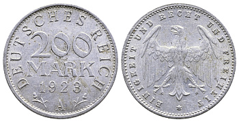 ГЕРМАНИЯ 200 МАРОК 1923 A KM 35, J. 304 алюминий 4380-455