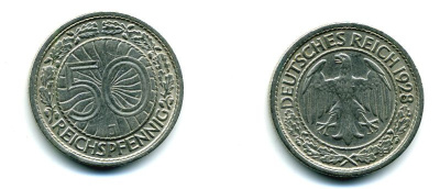 Германия 50 рейхспфеннигов 1928 J KM 49, J.324 никель 46-1822