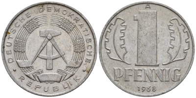 ГДР 1 пфенниг 1968 A KM 8.1 алюминий 100-1017