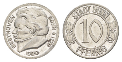 Бонн 10 пфеннигов 1920 Funck 51.1A, Men05 3220.1, Men18 4134.1 железо aUNC 3459-135