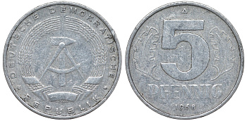 ГДР 5 ПФЕННИГОВ 1968 A KM 9.1 алюминий 62-124