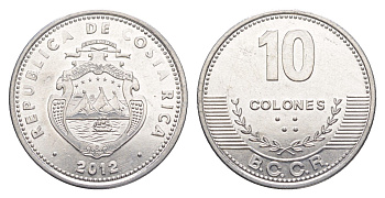 Коста-Рика 10 колонов 2012 KM 228b алюминий UNC 4642-915