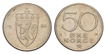 Норвегия 50 эре 1988 Улаф V (1957-1991) KM 418 медно-никель 4635-514