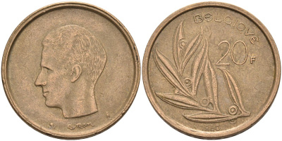 Бельгия 20 франков 1980 Belgique, Бодуэн I (1951-1993) KM 159 никель бронза 4126-213