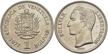 Венесуэла 1 боливар 1977 Симон Боливар KM 52 никель 31-541