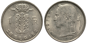 БЕЛЬГИЯ 1 ФРАНК 1978 BELGIE KM 143.1 медно-никель 4182-226