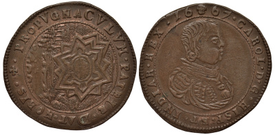 Бельгия, Брюссель жетон 1667 Карл II (1665-1700), строительство укреплений Шарлеруа Dugniolle 4237 медь 443-133
