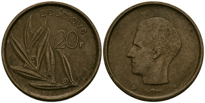 Бельгия 20 франков 1981 KM 159 никель бронза 4577-1257