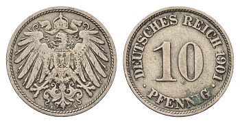 Германия 10 пфеннигов 1901 A, Вильгельм II (1888-1918) KM 12, J. 13 медно-никель 4684-217