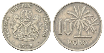 Нигерия 10 кобо 1973 пальмы KM 10.1 медно-никель 4700-917