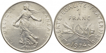 ФРАНЦИЯ 1 ФРАНК 1974 СЕЯТЕЛЬ KM 925.1 никель 3856-751