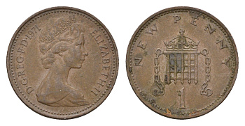 Великобритания 1 пенни 1971 Елизавета II (1952-2022) KM 915, Spink 4237 (B1) бронза 4674-426