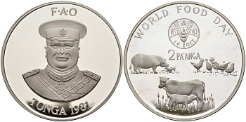 Тонга 2 паанга 1981 FAO, домашние животные, король Тауфа’ахау Тупоу IV (1967-2006) KM 73a серебро PROOF 1069-6-13