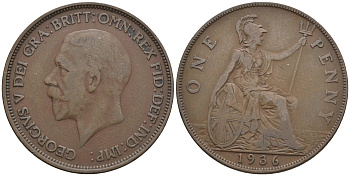 Великобритания 1 пенни 1936 Георг V (1910-1936) KM 838, Spink 4055 бронза 4607-1113
