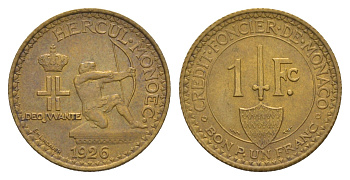 Монако 1 франк 1926 год-тип KM 114 алюминиевая бронза aUNC 5010-843