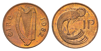 Ирландия 1 пенни 1982 мифологическая птица лира KM 20 бронза aUNC 4690-428