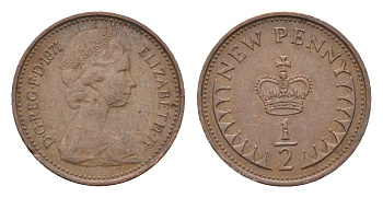 Великобритания 1/2 пенни 1971 Елизавета II (1952-2022) KM 914, Spink 4239 бронза 4697-862