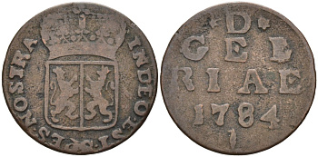 Гельдерланд (Gelderland), Нидерланды 1 дуит 1784 KM 105 медь 4525-526