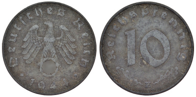 Германия 10 рейхспфеннигов 1944 E KM 101, J. 371 цинк 4121-1051