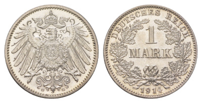 Германия 1 марка 1914 G, Вильгельм II (1888-1918) KM 14, J. 17 серебро aUNC 4626-243