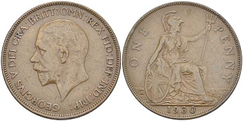 Великобритания 1 пенни 1930 Георг V (1910-1936) KM 838, Spink 4055 бронза 180-124