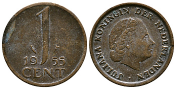 Нидерланды 1 цент 1955 Юлиана (1948-1980) КМ 180 бронза 261-541