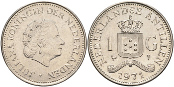 Нидерландские Антилы 1 гульден 1971 Юлиана (1948-1980) KM 12 никель 4587-734