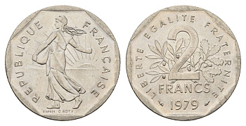 Франция 2 франка 1979 KM 942.1 никель UNC 4673-1146