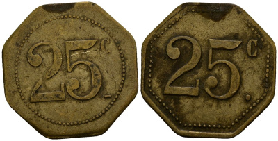 Франция 25 сантимов XIX-XX век ресторанный жетон латунь 4166-515