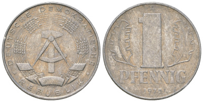 ГДР 1 пфенниг 1975 А KM 8.1 алюминий 4651-1145