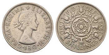 Великобритания 2 шиллинга (флорин) 1959 Елизавета II (1952-2022) KM 906, Spink 4146 медно-никель 4692-411