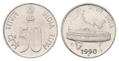 Индия 50 пайс 1990 KM 69 нержавеющая сталь UNC 4699-335