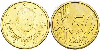 Ватикан 50 евроцентов 2013 Бенедикт XVI KM 387 латунь UNC 00-00