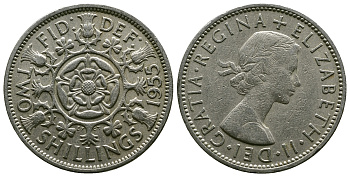 Великобритания 2 шиллинга (флорин) 1955 Елизавета II (1952-2022) KM 906, Spink 4146 медно-никель 4607-916