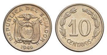 Эквадор 10 сентаво 1946 KM 76b медно-никель UNC 4640-1146