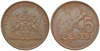 Тринидад и Тобаго 5 центов 1975 райская птица KM 26 бронза 4621-125